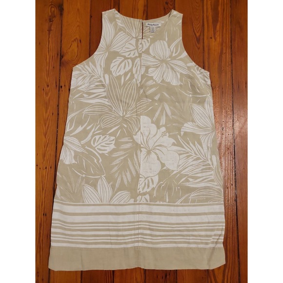 Tommy Bahama Dresses & Skirts - Tommy Bahama Linen Cotton Mini Dress Womens L Tropical Vacation Floral Cream